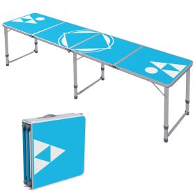 Outsunny 8ft Aluminum Folding Picnic Table, Adjustable Legs, Blue White, Portable Design, BBQ Beach Hiking Travel