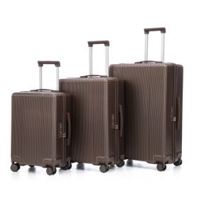 20 24 28 3 Pcs Set In ABS Spinner Wheel Luggage, Carry On Suitcase, Matching Color, TSA Combination Lock (Color: Brown)
