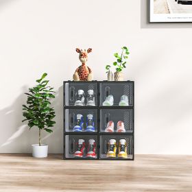 Black Large 6PCS 36x28x21cm Shoebox, Plastic, Grid, Free Combination (Color: Black)