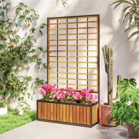 Wooden Raised Garden Bed With Trellis, Removable Pots For Backyard-Teak (Option: Teak)