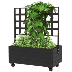 Raised Garden Bed With Trellis And Wheels, Outdoor Planter Wooden Elevated Garden Bed (Color: Black)