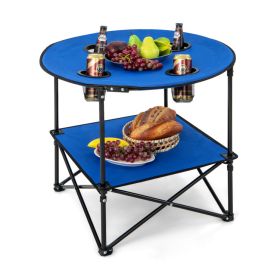 Travel Camping Picnic Portable Foldable Table with Cup Holder (Color: Blue, Type: Outdoor Supplies)